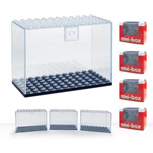 Minifigure Display Cases - Acrylic Boxes for displaying Minifigs, Action Figures, Collectibles, Pops, Brick People, and Building Block Toys. Stackable and Wall Mountable, Dust-Proof, 4 Pack Gift Set