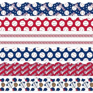 AnyDesign 69Ft Self-Adhesive Border Stickers - Sports Theme Scalloped Border Paper - Blue & Red Trim for School, Classroom, Office, Party Wall Decor