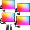Onforu LED Flood Light Outdoor 300W Equivalent, 30W Color Changing RGBW Floodlight with Remote, 2700K Warm White IP66 Stage Lights Indoor Uplights for Events, Uplighting for Halloween 4 Pack