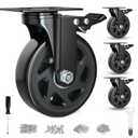 6 Inch Caster Wheels Heavy Duty Casters with Brake, Casters Set of 4 Loading 3000 Lbs, Locking Industrial Swivel Top Plate Casters Wheels for Furniture and Workbench Cart(Two Hardware Kits Included)