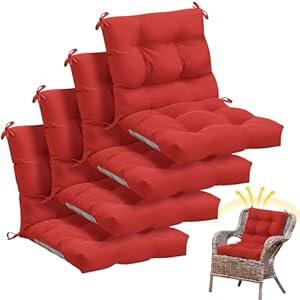 Marsui 4 Pcs Outdoor Indoor High Back Chair Cushions Patio Furniture Tufted Pillow with Ties All Weather Replacement Outdoor Rocking Chair Cushions, 42 x 21 Inches (Red)