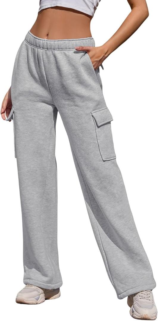 Cargo Sweatpants Women Wide Leg High Waisted Sweat Pants with Pockets Womens Lounge Casual Joggers (Gray, XXL)