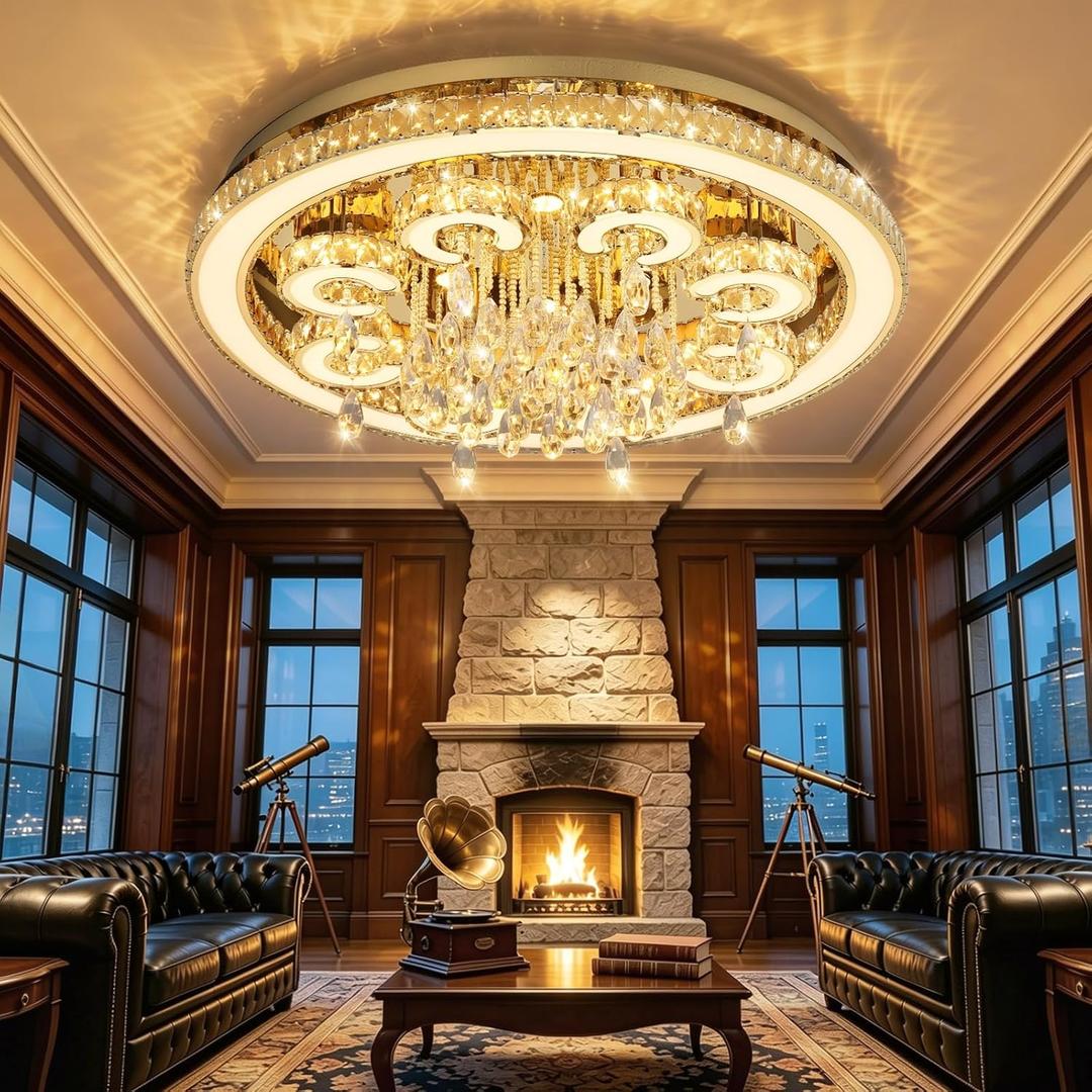 HAIXIANG Modern Glam Chandelier LED Crystal Light Interior Luxury Ceiling Chandeliers Remote Dimmable Lights Fixture 40 Inches Gold Large Size Light