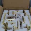 Moquin Double Front Door Lock Set, Polished Brass Square Front Door Hardware Set with Dummy, Heavy Duty Door Handle with Deadbolt, Double Entry Door Lock Set with Reversible Handle