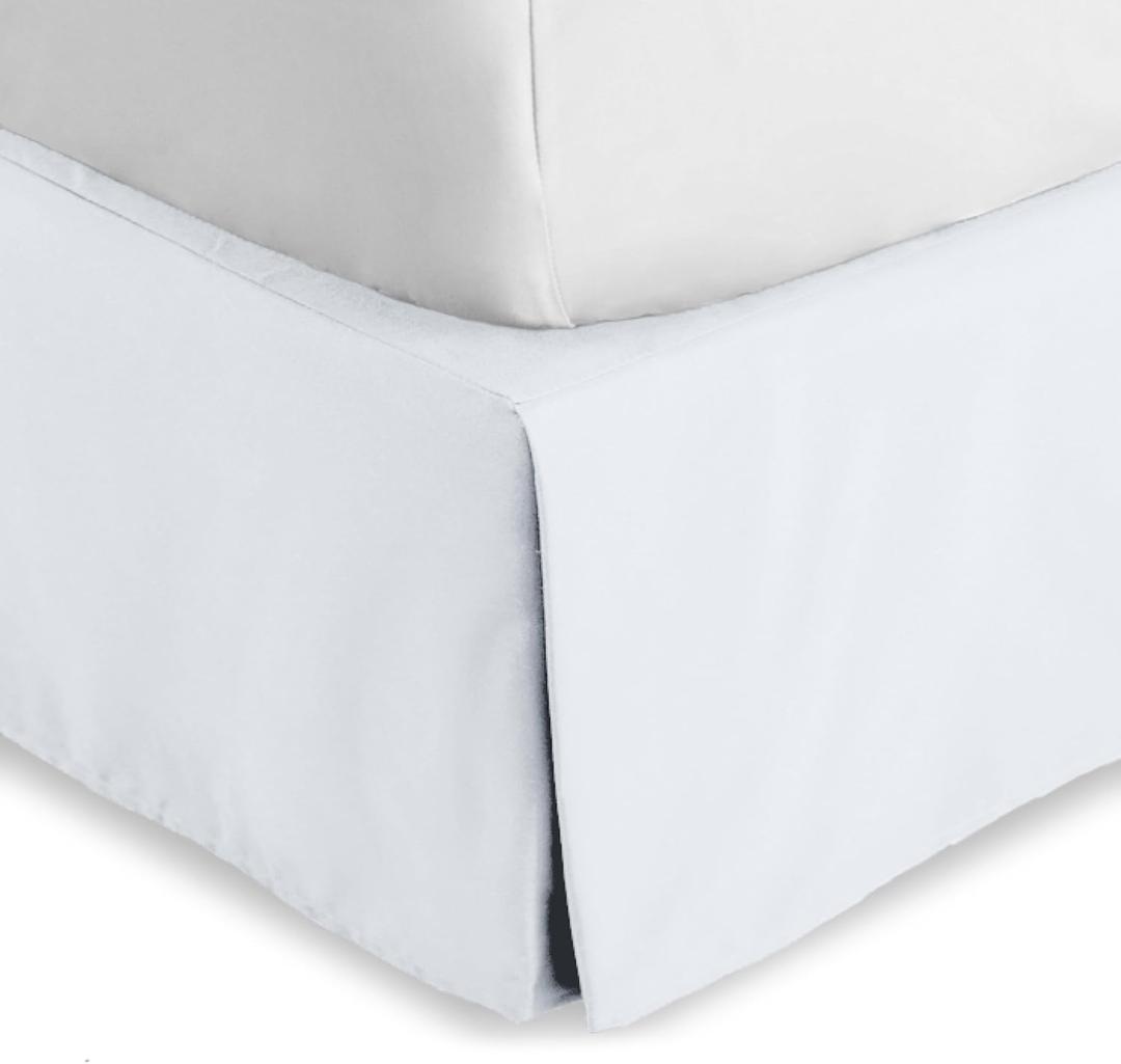 Bare Home Queen Bed Skirt - 15-Inch Tailored Drop Easy Fit - Bed Skirt for Beds - Center & Corner Pleats (Queen, White)