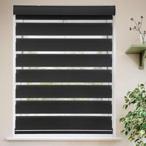 MYshade Roller Shades Zebra Blinds for Indoor Windows Cordless Day and Night Light Filtering Dual Layer Roller Window Blinds & Shades, Easy to Install, Size 22" W x 72" H, Black
