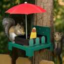 Squirrel Picnic Table Feeder with Umbrella Metal Squirrel Feeder for Outdoors, Large Food Tray & Corn Cob Holder, Funny Picnic Table for Wildlife, Tree-Mount Squirrel Table Feeding Station