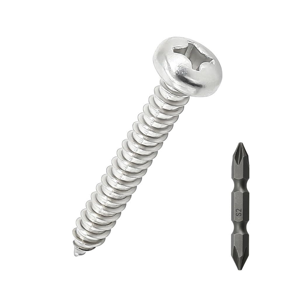 #12 x 1-1/4" Pan Head pan Head Wood Screws 50 Pcs 18-8 (304) Stainless Steel Pan Head Phillips Drive Self Tapping Screws, Bright Finish, No Coating, Fayeploo