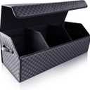 Trunk Organizer for SUV - Leather Storage Box, Extra Large, Magnetic Lid, Collapsible and Adjustable Car Organizer (Checked)