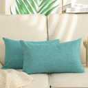 Stellhome Burlap Throw Pillow Covers Textured Farmhouse Linen Pillowcase for Bed Couch Sofa Bench Rustic Pillows Neutral Accent Cushion Cases Set of 2, 12 x 20 inch (30 x 50 cm), Blue Green