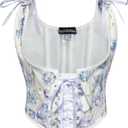 Scarlet Darkness Women's Underbust Corset Top Renaissance Medieval Lace-up Boned Fairycore Pirate Corsets (8, Beige Blue-Purple Floral)