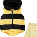 Newborn Baby Halloween Costumes Bee Costume Zipper Hooded Sleeveless Romper Stockings Infant Halloween Costumes (0-6 Months)