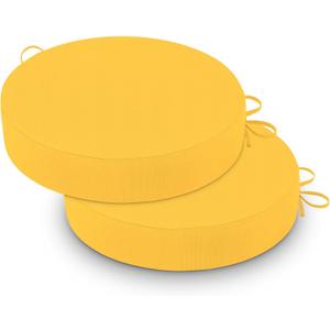 Cozyide Waterproof Outdoor Bistro Chair Cushions with Non-Slip Ties, Thickened Round Outdoor Cushions with Removable Covers, 2 Pack, 15"x15"x3", Yellow