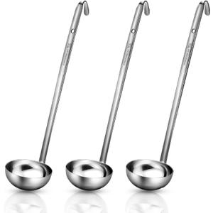 meekoo 3 Pieces Stainless Steel Ladle Soup Handle Ladle with Pouring Rim for Kitchen Cooking Soup Sauce(6 oz)