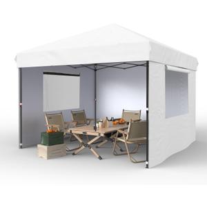GarveeLife 10x10 Pop Up Canopy with Removable 3 Sidewalls - Easy Up Camping Tent with One Button Push Setup - 1 Roller Bag, 3 Adjustable Height, 4 Weight Bags for Deck, Garden, Sports, Beach, Party - White