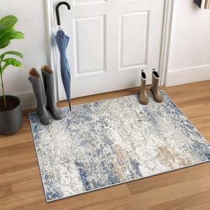 Art&Tuft Washable Rug, Anti-Slip Backing Abstract Area Rug 2x3, Stain Resistant Rugs for Living Room, Foldable Machine Washable Area Rug(TPR18-Navy, 2'x3')