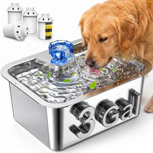 PETNF Dog Water Fountain, 3Gal Stainless Steel Pet Water Dispenser with 4-Stage Filtration, Ultra-Quiet Pump & Circulating Flow, Ideal for Large Dogs Multi-Pet Home, Perfect for Long Trips & Daily Use