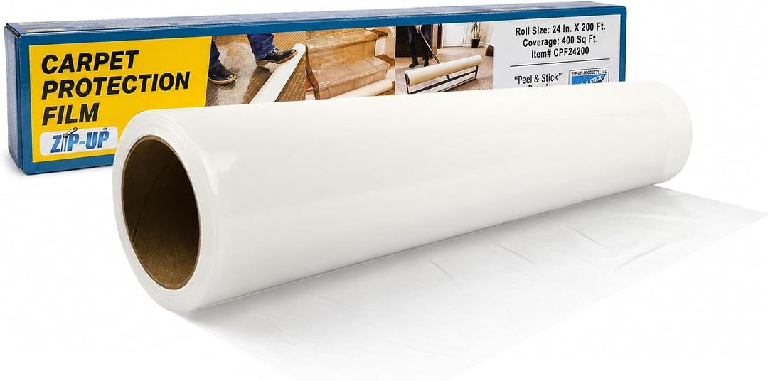 ZIP-UP 24" x 200' Carpet Protection Film, Self Adhesive, Easy Installation