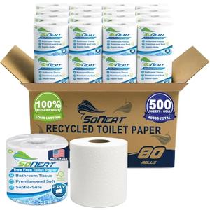 2-Ply Toilet Paper Bulk | Septic safe toilet paper | 40,000 Soft Sheets | 80 Rolls x 500 Sheets Each | Recycled Fiber & Strong Bath Tissue Mega Pack for Home & Commercial Use