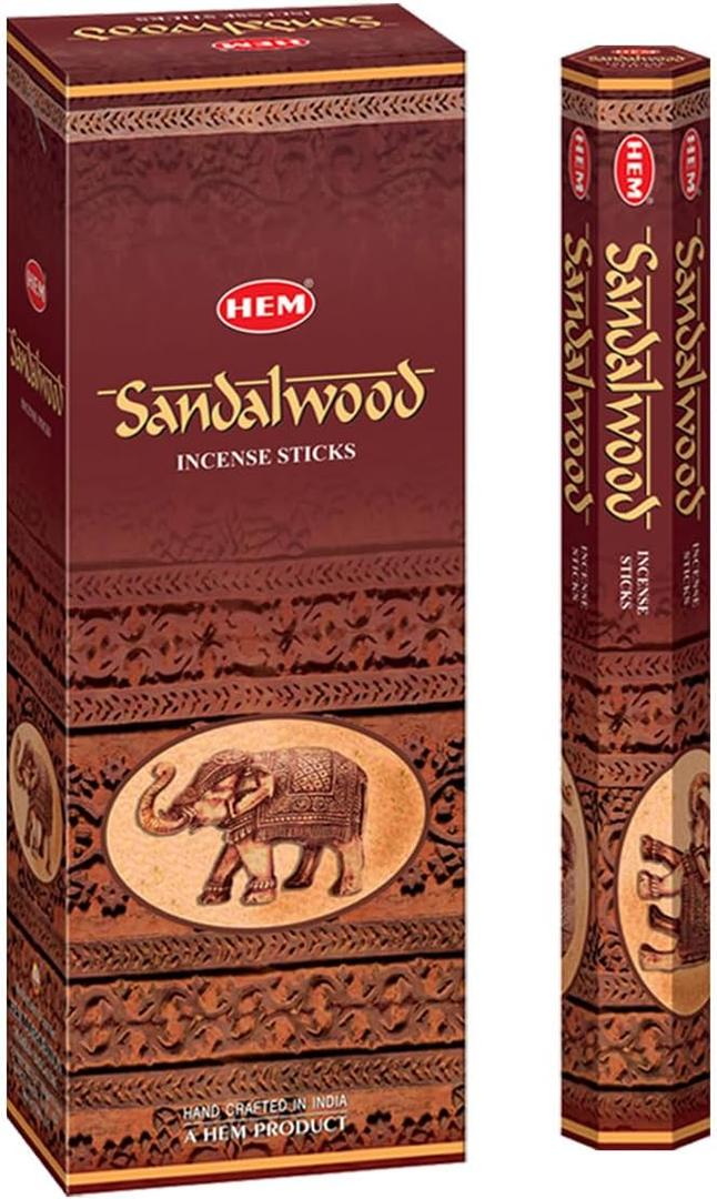 HEM Sandalwood Incense Sticks 120 Count (Pack of 6 Boxes) Classic Sandalwood Aroma Incense for Meditation, Yoga & Home Fragrance