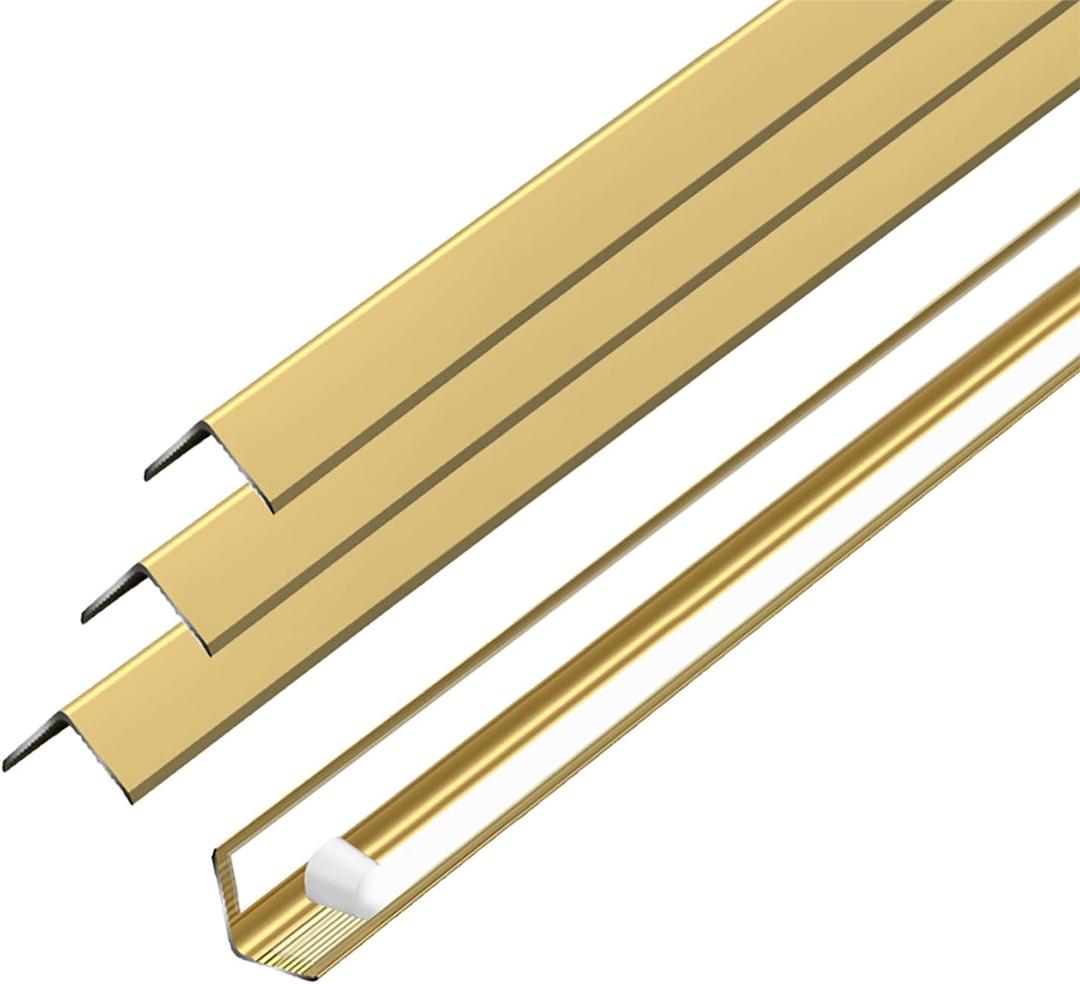 Golden Wall Corner Protector, 3Pcs, Length 35.4in, Width 0.4in - Self Adhesive Metal Corner Protector for Aluminum Trim molding, Cabinet Edge Guard, Easy to Install