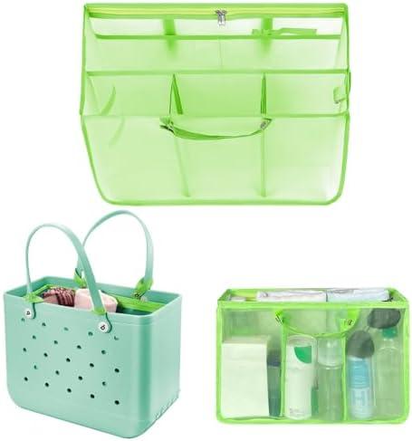 XYFuuee Beach Bag Organizer Inserts for Medium Bogg Bag Accessories, Original Small Lightweight Mesh Insert Divider Pouch, Organizing Rubber Tote Bags, Save Storage Space (Green-M)