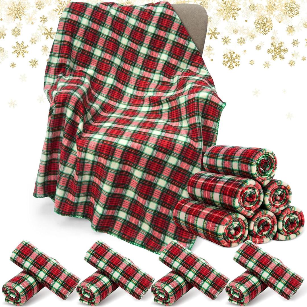 Moukeren 24 Pcs Buffalo Plaid Throw Blanket Bulk 59 x 47 Inch Fleece Bed Throw Winter Warm Lightweight Blankets Soft Plush Plaid Blanket Bulk for Bed Couch Sofa Office or Homeless Gifts (Red, Green)
