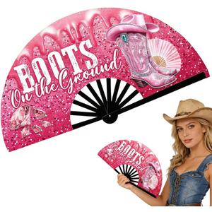 13'' Large Fan Clack Fan Clacking Fans for Line Dancing Hand Fan Foldable Fan For Cowgirl Women Men (Design-2)