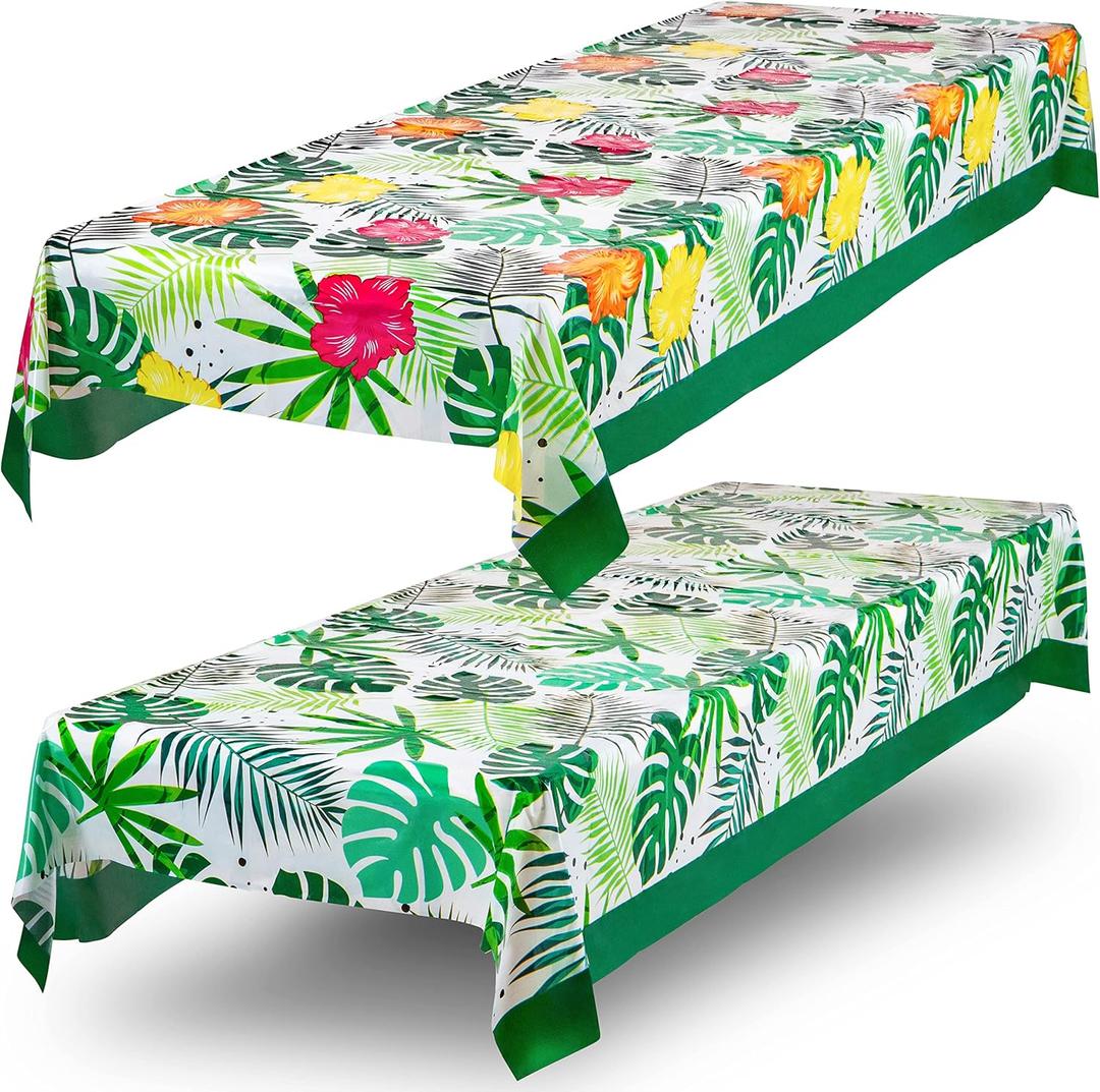 ROYAL BLUEBONNET Luau Tablecloth - Set of 2 Plastic Hawaiian Table Cloths, Tropical Tablecloth for Luau Party Supplies, Disposable Hibiscus Floral Hawaiian Decorations for Birthday