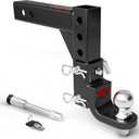 TYT Adjustable Trailer Hitch Ball Mount, 2" Towing Ball 7500 LBS, 9-1/2" Drop and 8-1/4" Rise, Fits 2-in Receiver with 2 Pin&Clips and 5/8" Premium Pin Lock for Heavy Duty Truck