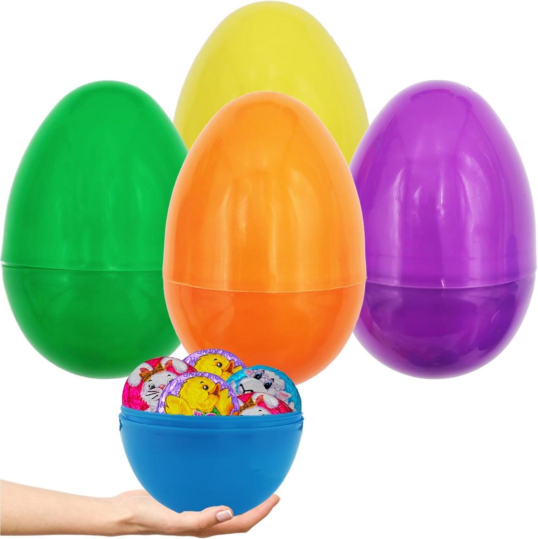The Dreidel Company 4-Pack Massive 8" Inch Multicolor Fillable Easter Eggs Colorful Bright Plastic, Stands Upright, Perfect for Surprise, Easter Hunt, Assorted Colors, 8" Giant Fillable Eggs (4-Pack)