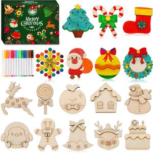 Worgree Christmas Crafts for Kids, 36pcs DIY Wooden Magnets Art Craft Supplies Painting Kit for Boys Girls Ages 4-8 8-12 Xmas Stocking Stuffers Toys Party Favors Gifts Goodie Bag Fillers Holiday Decor