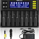 18650 Battery Charger, MIEKLALE 8+2 Bays Smart Universal Battery Charger with LCD Display for Rechargeable Batteries Li-ion LiFePO4 RCR123 16340 26650 10440 14500 & 9V, NiMH NiCd AAA AA(8+2Slots)
