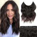 Halo Hair Extensions 12 Inch Invisible Wire Hair Extensions Adjustable Long Wavy Hairpiece Synthetic Upgrade 4 Secure Clips in Hairpieces 12 Inch,Jet Black to Brown