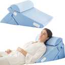 3Pcs Orthopedic Bed Wedge Pillow Set, Foam Wedge Pillow Post Surgery for Back, Leg and Knee Support, Adjustable 9&12 Inch Folding Triangle Pillow for Sleeping, Acid Reflux, Snoring, Light Blue