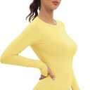 MathCat Workout Seamless Shirts for Women Long-Sleeved Yoga Running Breathable Thumb Holes Tops (Yellow, M)