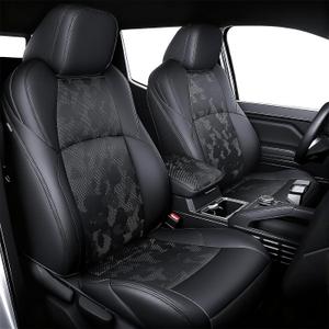 Leather Seat Covers Custom Fit for 2024-2026 Tacoma Gen 4th Double Cab - Fully Covered - Fit Like a Glove - Center Console Armrest Covers Included - Camouflage Black & Black Stitching