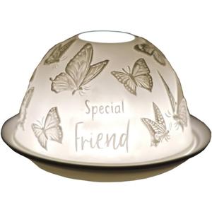 Cello Porcelain Tealight Holder Dome - Special Friend Butterfly Design with 3D Projection & Loving Message for Scented Unscented Tealights & LED Candle Wax Warmer Mom Easter Women Gifts Ornament Home