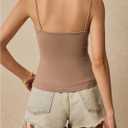SOLY HUX Women's Spaghetti Strap Camisole Sleeveless Padded Basic Layering Fitted Cami Tops (Beige, S)