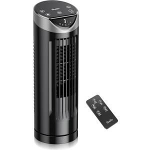 Grelife 13'' Tower Fan for Bedroom, 26dB Quiet Floor Fan with Remote, 3 Mode, 1-8H Timer, 90 Oscillating Fans for Indoors with 27ft/s Velocity, Portable Desk Table Fan for Room, Home, Office, Black