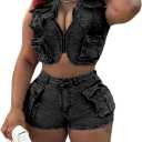 Kwunbwa Denim Outfits for Women's 2 Piece Sets Summer Party & Club Cargo Vest Top and Stretchy Jean Shorts Sets 2026, Medium