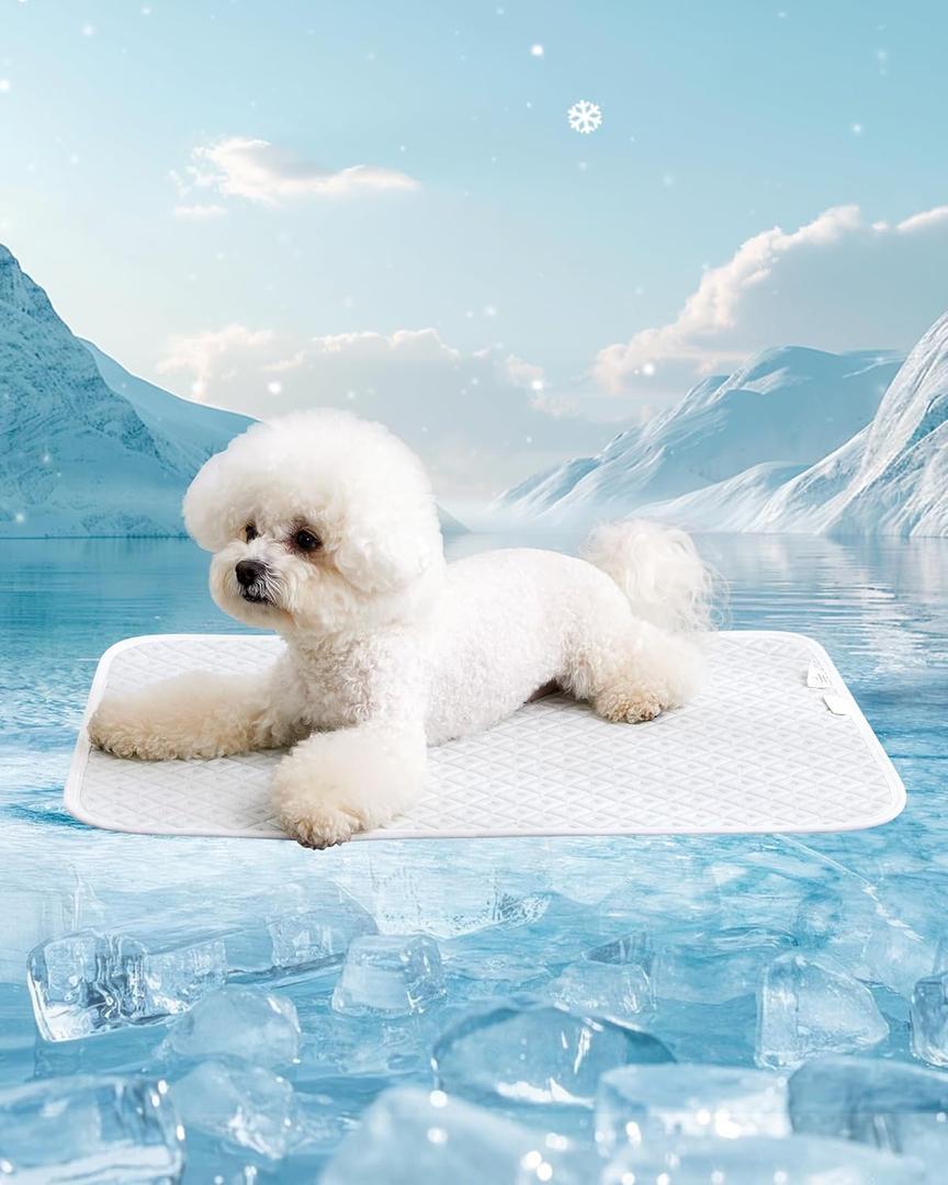 Dog Cooling Mat - Instant Cooling Pet Bed for Dogs & Cats, 6-12F Drop, Non-Toxic & Machine Washable, Anti-Slip Bottom, Cool Mat for Indoor & Travel Use Light Gray 28" x 22"