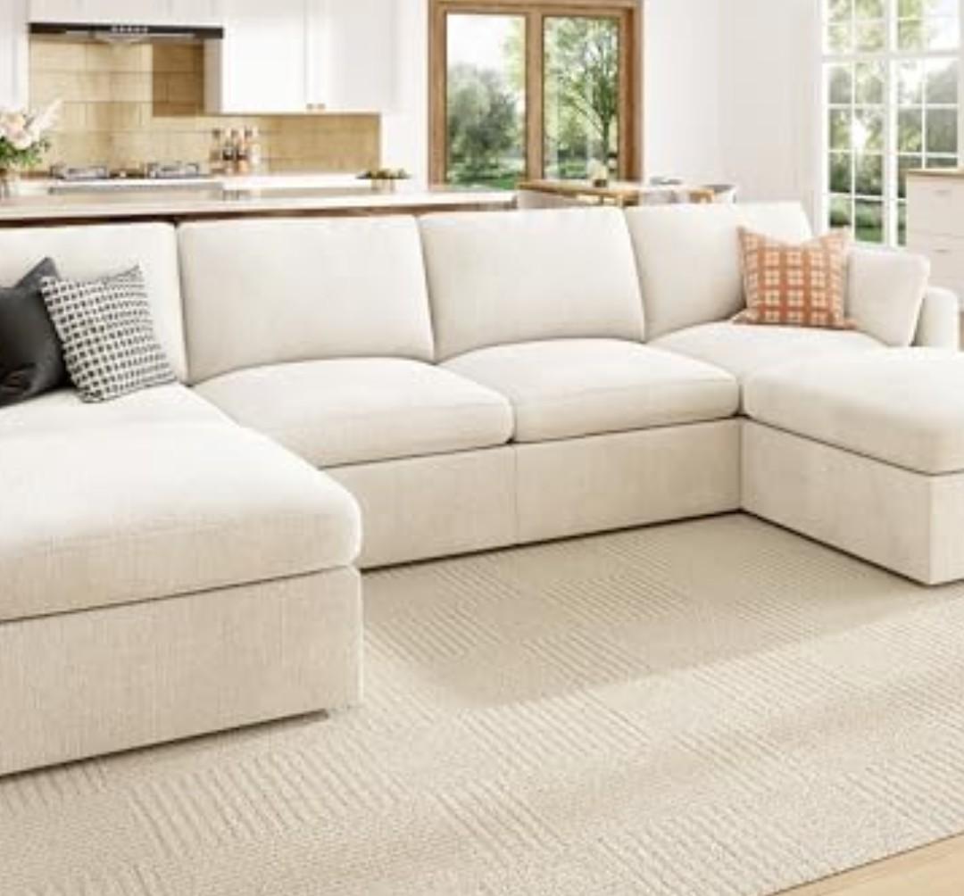 HONBAY Sectional Couch with Storage Seats, Modular Sectional Sofa with Storage Ottoman, U Shaped Sectional Couches for Living Room, Light Beige