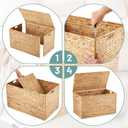 Wonderjune 30 x 17.5 x 17.5 Inch Water Hyacinth Wicker Storage Trunk with Metal Frame, Heavy Duty Storage Chest with Lid Large Rattan Basket for Blankets, Seasonal Clothes, Extra Bedding (Natural)