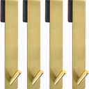 Shower Door Hooks (4 Pcs), 304 Stainless Steel, 7.5x1.18in, Gold, Frameless Glass Door Towel Storage, Lightweight, Heavy Duty, Rust Resistant, Removable, Non Slip