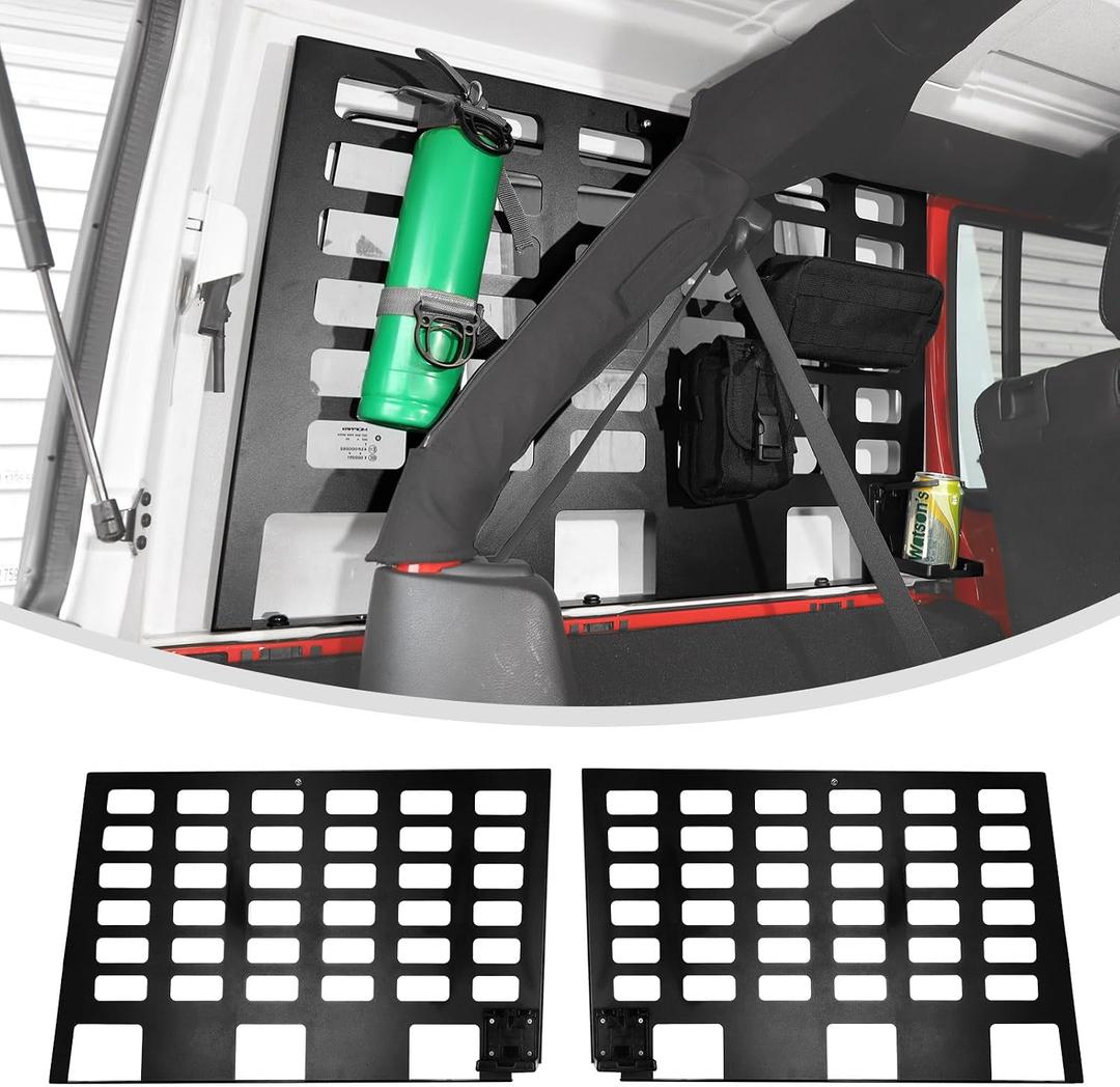 Linskip Hard Top Rear Window MOLLE Panels for Jeep Wrangler JK, Side Storage Racks, Trunk Cargo Carrier Tool Organizer (Pair, Black)