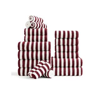 18-Piece Microfiber Bath Towels Set - 6 Bath Sheet, 6 Hand Towels, 6 Washcloths, Soft, Highly Absorbent Bathroom Towel, Quick Dry & Less Lint Shower towel for Bathroom, Hotel, Spa, Dorm-Burgundy