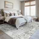 Soalmost Abstract Rug 8x10 Large Living Room Rugs Neutral Modern Washable Area Rugs for Bedroom Dining Room Non-Slip Stain Resistant Foldable Thin Rug Gray White