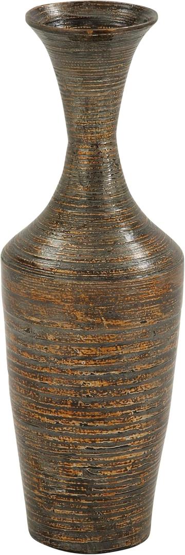 Deco 79 Bamboo Wood Decorative Vase Tall Floor Centerpiece Vase with Lacquer, Vase for Home Decoration 8" x 8" x 23", Dark Brown
