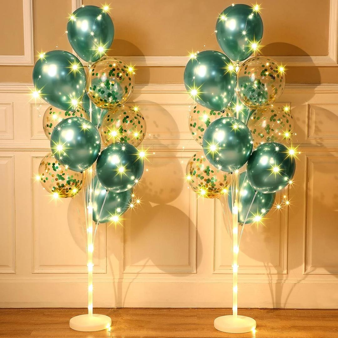 Wettarn 2 Sets Floor Balloon Column Stand Kit with LED Lights 40 Pcs Balloons Column Holder Centerpieces Tower Backdrop for Wedding Baby Shower Birthday Halloween Christmas Party(Green)